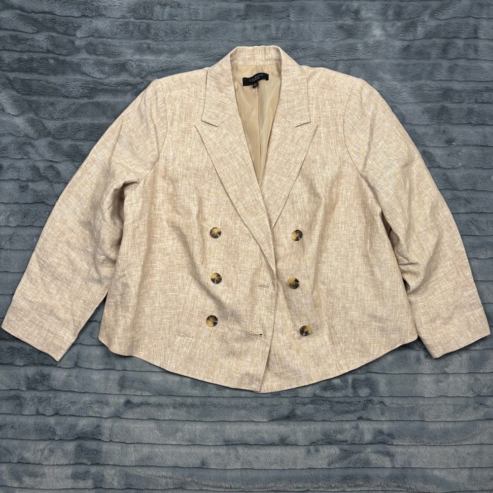 Talbots Plus Petite 16WP Linen Double Breasted Blazer Beige Tan VN1184